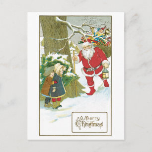 Postal Festiva Navidades anticuados, Santa con niños