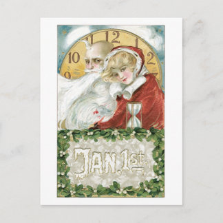 Postal Festiva Navidades anticuados, Santa y Lady