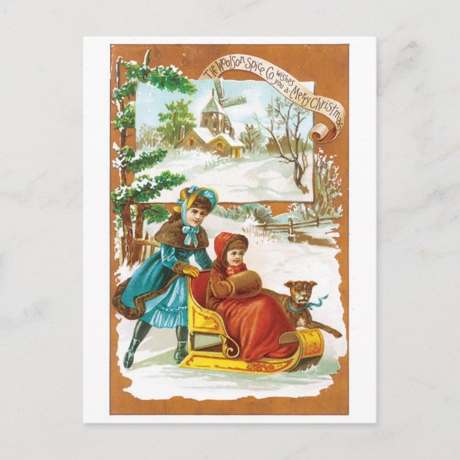 Postal Festiva Navidades anticuados, Sled (Anverso)