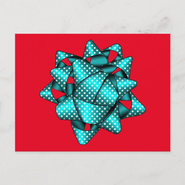 Postal Festiva Navidades Aqua Dotted Gift Bow Postcard (Anverso)