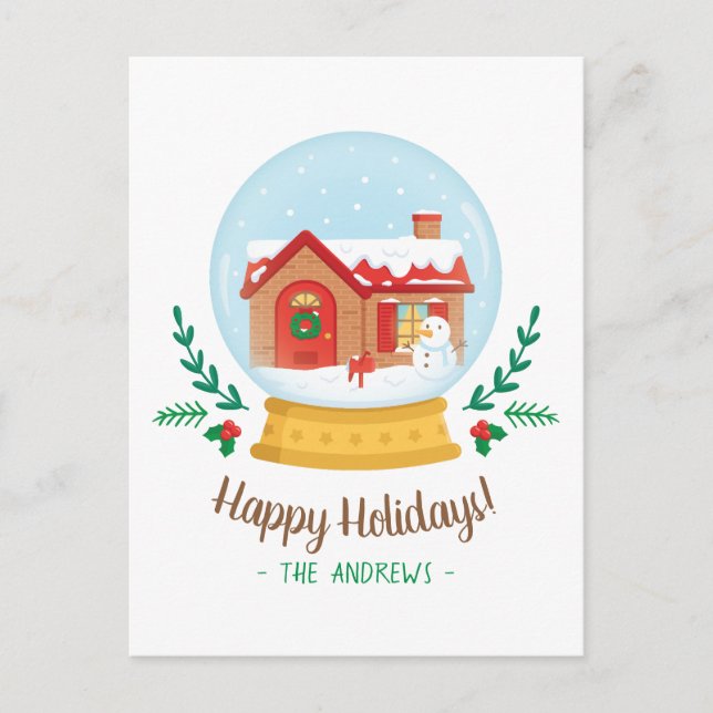 Postal Festiva Navidades artesanales de nieve saludan al globo de (Anverso)