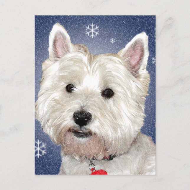 Postal Festiva NAVIDADES AZUL Westie (Anverso)
