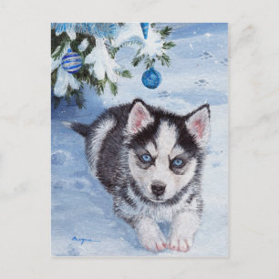 Postal Festiva Navidades azules descascarillar cachorro perro cac