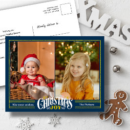 Postal Festiva Navidades azules polvorientos y modernos disfrutan