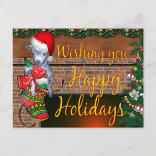 Postal Festiva Navidades Baby Goat Stocking Postcard