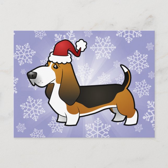 Postal Festiva Navidades Basset Hound (Anverso)