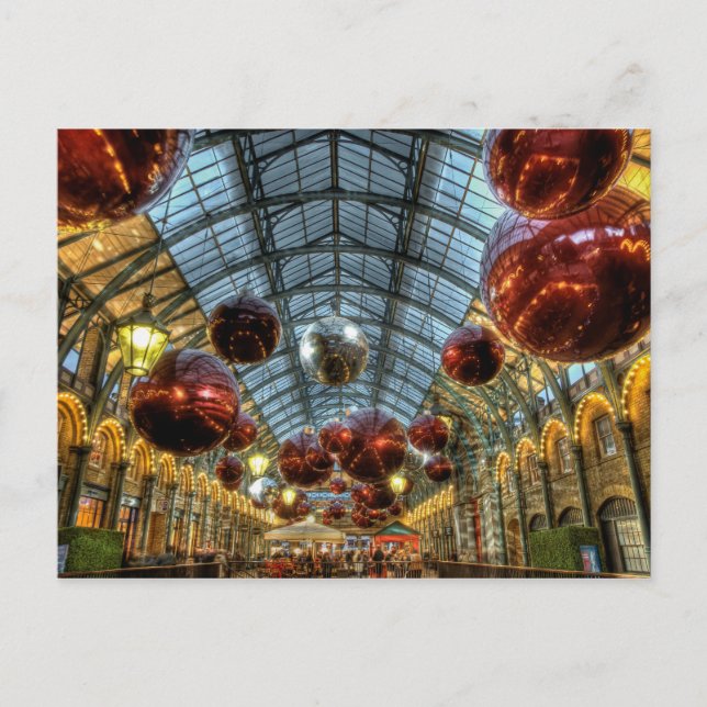 Postal Festiva Navidades baubles en Covent Garden Markets, Londre (Anverso)