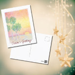 Postal Festiva Navidades Beach Tropical Palm Trees<br><div class="desc">Postal de Navidades Tropical Beach,  con una imagen artística de palmeras y tipografía de escritura. Con grabado de personalizable,  puede añadir su propio mensaje. Una forma festiva de enviar los deseos de vacaciones a amigos y familia de los trópicos.</div>