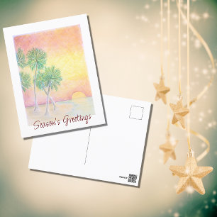 Postal Festiva Navidades Beach Tropical Palm Trees