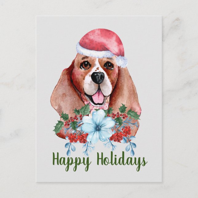 Postal Festiva Navidades Beagle Watercolor Personalizable (Anverso)