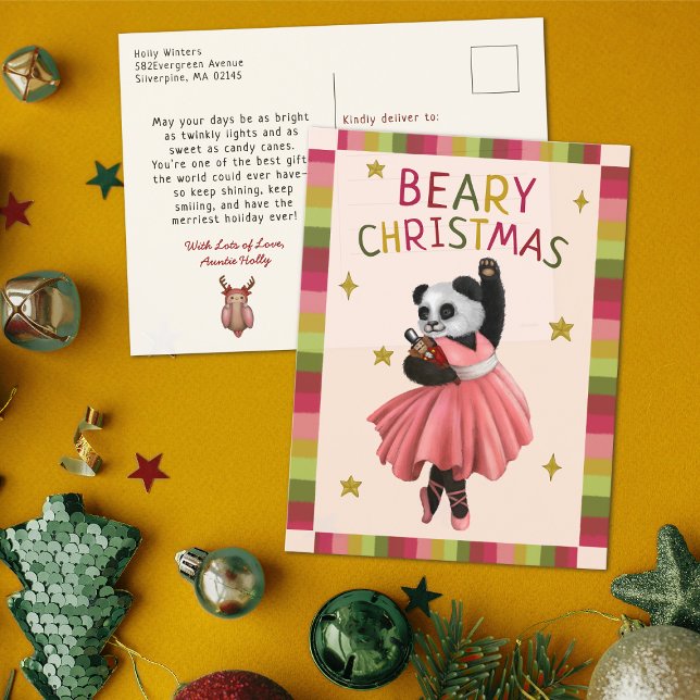 Postal Festiva Navidades Beary Cute Pink Ballet bailando Panda (Subido por el creador)