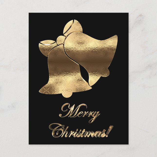 Postal Festiva Navidades Bells Black and Gold Festive Elegant (Anverso)