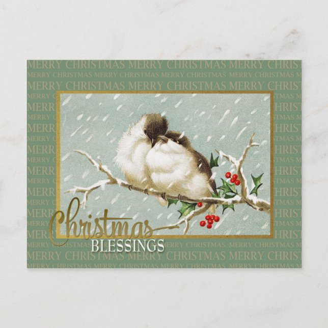Postal Festiva Navidades bendicen la nieve, los pájaros y la repr (Anverso)