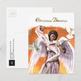 Postal Festiva Navidades bendiciendo al ángel afroamericano