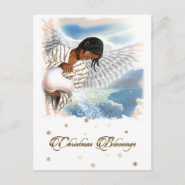 Postal Festiva Navidades bendiciendo al ángel afroamericano
