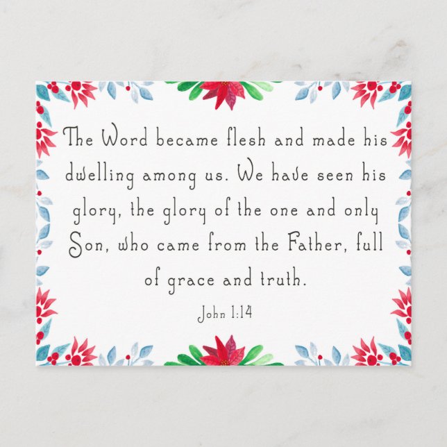 Postal Festiva Navidades Biblia Floral Verse Postcard (Anverso)