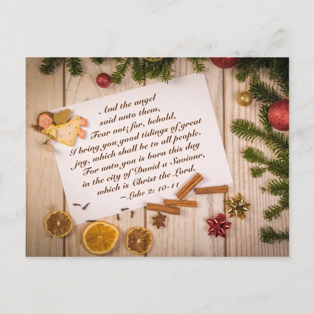 Postal Festiva Navidades Biblia Verse Luke 2 10-11 El ángel dijo: (Anverso)