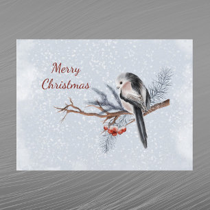 Postal Festiva Navidades Bird Red Berries Pine Boughs Watercolor