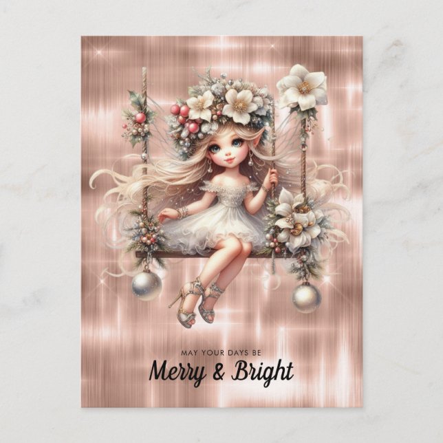 Postal Festiva Navidades Blancos Fairy Merry And Bright (Anverso)