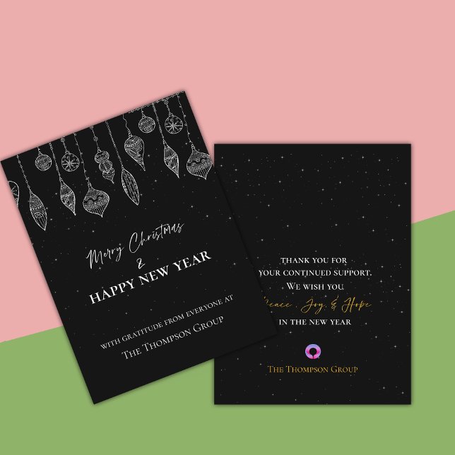 Postal Festiva Navidades blancos negros elegantes corporativos Añ (Corporate Elegant Black White Christmas New Year Holiday Postcard)