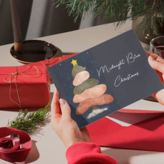 Postal Festiva Navidades Blue de medianoche - Árbol elegante