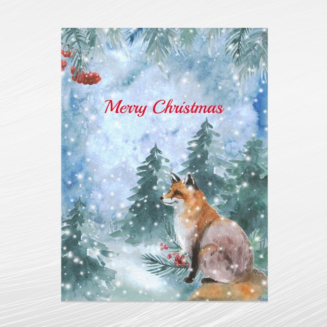 Postal Festiva Navidades Blue Fox Landscape Watercolor (Subido por el creador)
