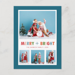 Postal Festiva Navidades Blue Merry y Bright Collage de fotos