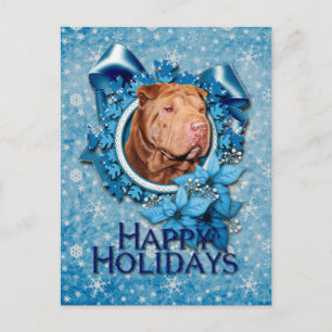 Postal Festiva Navidades - Blue Snowflake - Shar Pei - Lucky