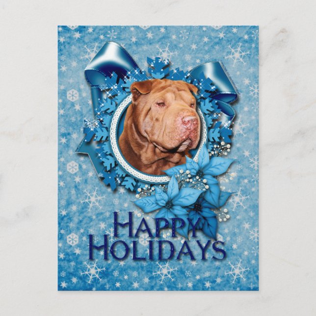 Postal Festiva Navidades - Blue Snowflake - Shar Pei - Lucky (Anverso)