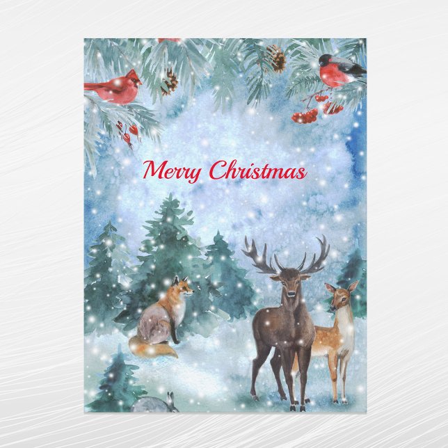 Postal Festiva Navidades Blue Wildlife Watercolor (Subido por el creador)