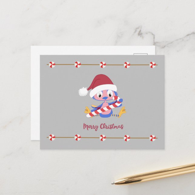 Postal Festiva Navidades Bluebird Candy Cane Personalizable Texto (Anverso/Reverso In Situ)