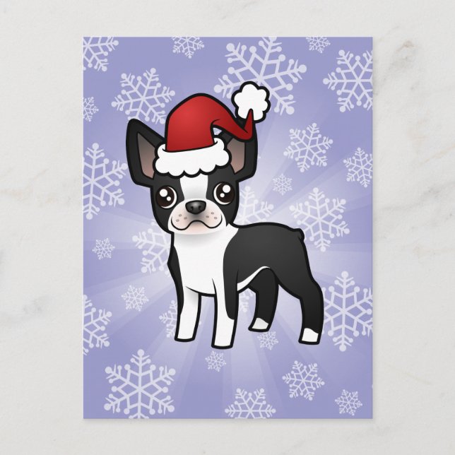 Postal Festiva Navidades Boston Terrier (Anverso)
