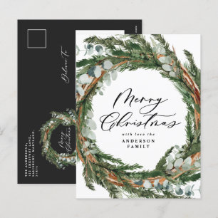 Postal Festiva Navidades botánicos de acuarela mínima moderna