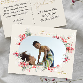 Postal Festiva navidades botánicos de elegante crema