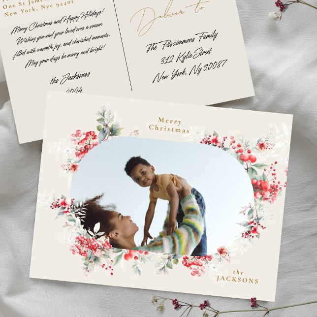 Postal Festiva navidades botánicos de elegante crema (Subido por el creador)