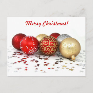 Postal Festiva Navidades brillantes pelotean ornamentos con estre