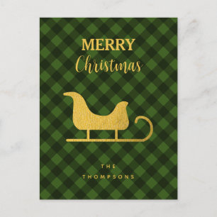 Postal Festiva Navidades Búfalo Negro Verde Plaid Santa Sleigh