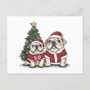 Postal Festiva Navidades Bulldog inglés Santa Hats
