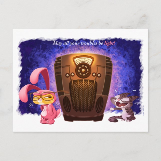 Postal Festiva NAVIDADES BUNNY CATS por Jeff Willis Art (Anverso)