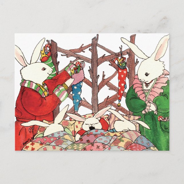 Postal Festiva Navidades Bunny Family (Anverso)