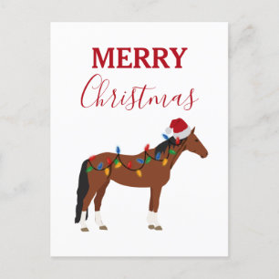 Postal Festiva Navidades Caballo de Santa Hat Xmas Encendidos Nav