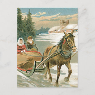 Postal Festiva Navidades Caballo y Sleigh
