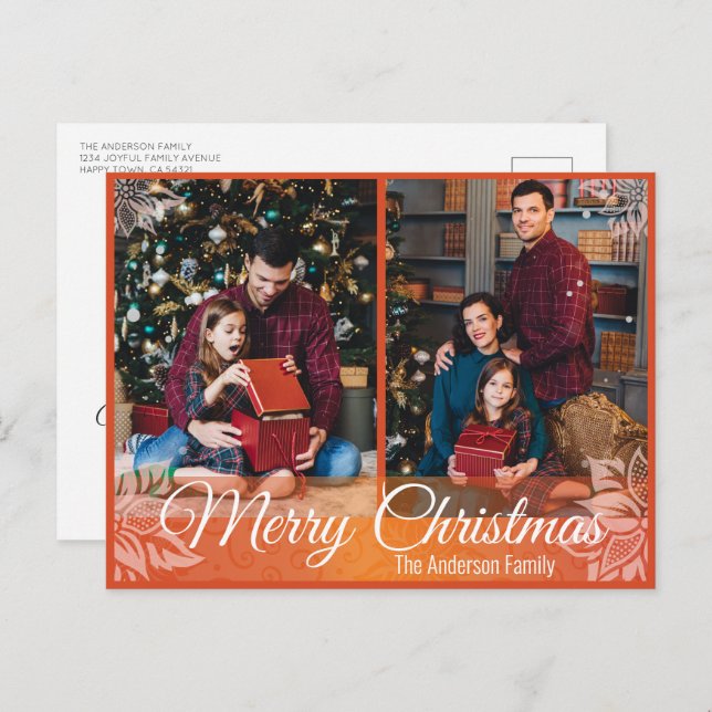 Postal Festiva Navidades cálidos Poinsettia Fotografía del marco  (Anverso / Reverso)