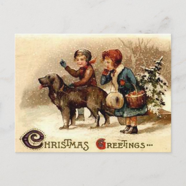 Postal Festiva Navidades caminan con el perro (Anverso)
