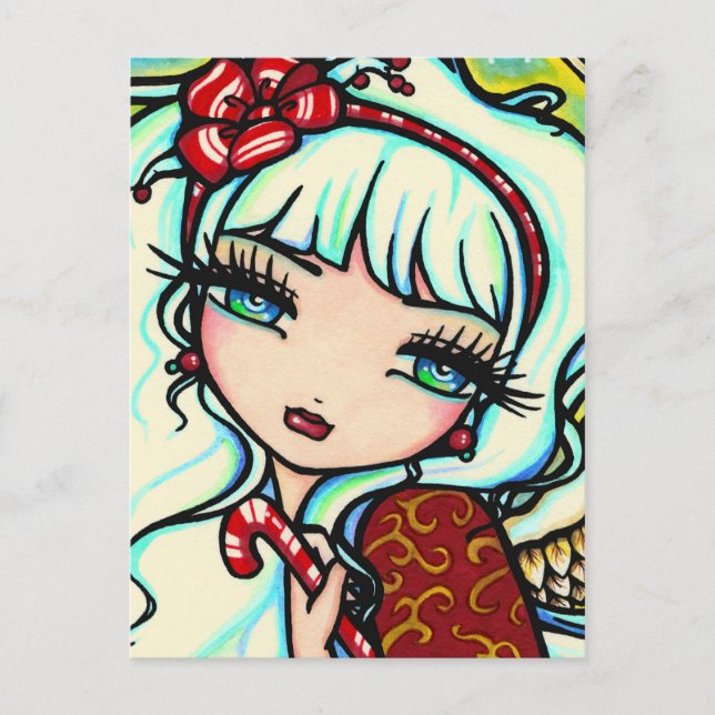 Postal Festiva Navidades Candy Cane Angel Fantasy Art Postcard (Anverso)