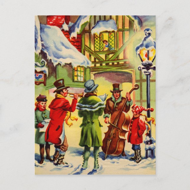 Postal Festiva Navidades cantantes villancicos en una velada de n (Anverso)