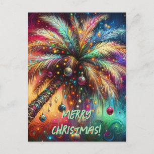 Postal Festiva Navidades caprichosos Palm Tree Tropical Beach Viv