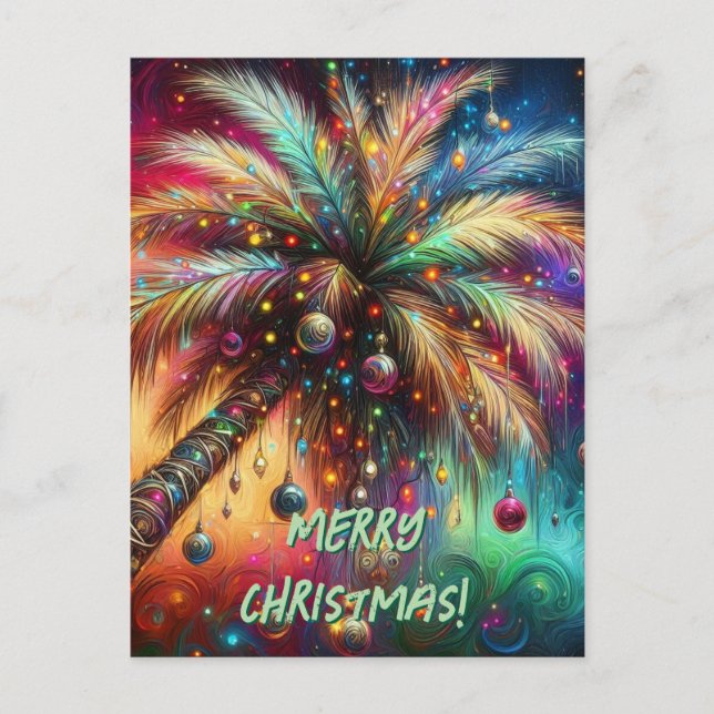 Postal Festiva Navidades caprichosos Palm Tree Tropical Beach Viv (Anverso)