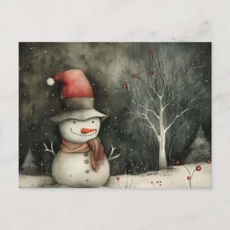 Postal Festiva Navidades caprichosos Snowman Red Black