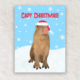 Postal Festiva Navidades capy graciosos cute capybara Pun Nieve
